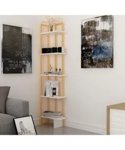 Decorotika MAL71BCB03 71 in. Alice Industrial Corner Unit Bookcase - Gold & White