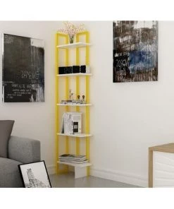 Decorotika MAL71BCB05 71 in. Alice Industrial Corner Unit Bookcase - Yellow & White