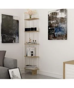 Decorotika MAL71BCB01 71 in. Alice Industrial Corner Unit Bookcase - Oak & White