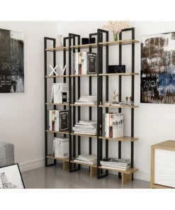 Decorotika MAL71BCB02 71 in. Alice Industrial Corner Unit Bookcase - Oak & Black