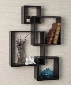 DanyaB BR1023ES Decorative Intersecting Cubes Shelf - Espresso