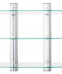 Danya B HA83163 Bathroom Shelving Unit 3-Tier Adjustable Glass Wall Shelves on Aluminum Bars Decorative Wall-Mount