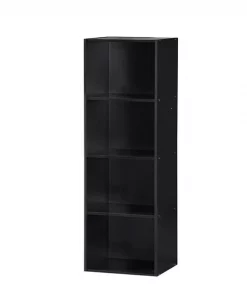 Hodedah HID24 BLACK Four Shelf Bookcase - Black