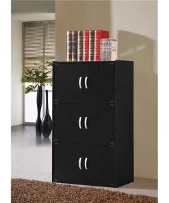 Hodedah Import HID33 BLACK 6 Door Storage Cabinet; Black