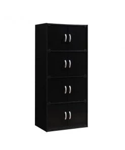 Hodedah HID44 BLACK 4-Shelf; 8-Door Bookcase - Black