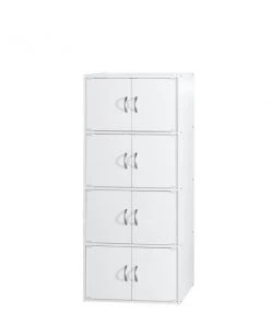 Hodedah HID44 WHITE 54.3 x 15.5 x 23.4 in. 4-Shelf & 8-Door Bookcase Cabinet; White