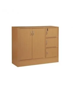 Hodedah HI1116 BEECH 11.6 x 23.4 x 71.6 in. Multi-Purpose Bookcase with 5 Doors & 3 Shelves; Beech