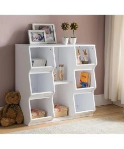 KB R1011 Wood 8 Shelf Bookcase - White
