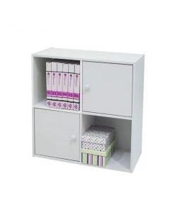 KB BK1563 24 x 24 x 11 in. Wood 2 Door 2 Cube Bookcase - White