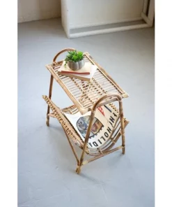 Kalalou NKE1260 21 x 15.5 x 24.5 in. Cane Magazine Rack Table
