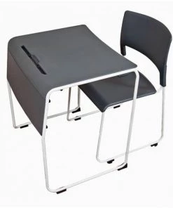 Luxor Furniture STUDENT-STK1PK Lightweight Stackable Student Desk & Chair; Slate Gray & White