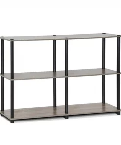 Highkey 99130GYW-BK Turn-N-Tube 3-Tier Double Size Storage Display Rack; French Oak Grey & Black