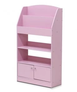 Furinno FR16119PK Kidkanac Magazine & Bookshelf with Toy Storage Cabinet; Pink
