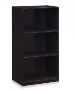 Furinno 99736DWN Basic 3-Tier Bookcase Storage Shelves; Dark Walnut