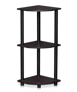 Furinno 12077DWN Turn-N-Tube 3-Tier Corner Display Rack Multipurpose Shelving Unit; Dark Walnut