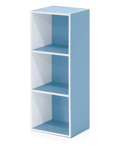 Highkey 11003WH-LBL 3-Tier Open Shelf Bookcase; White & Light Blue
