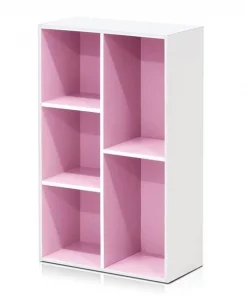 Furinno 11069WH-PI 5-Cube Reversible Open Shelf; White & Pink