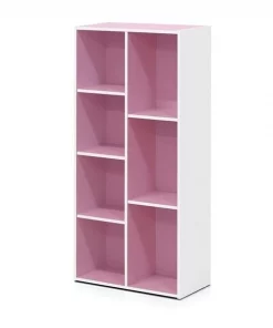 Furinno 11048WH-PI 7-Cube Reversible Open Shelf; White & Pink