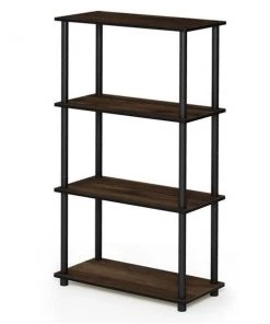 Furinno 99557CWN-BK Turn-N-Tube 4-Tier Multipurpose Shelf Display Rack - Columbia Walnut & Black
