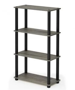 Furinno 18028GYW-BK Turn-S-Tube 4-Tier Multipurpose Shelf Display Rack with Square Tube - French Oak Grey & Black