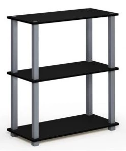 Furinno 18025BK-GY Turn-S-Tube 3-Tier Compact Multipurpose Shelf Display Rack with Square Tube - Black & Grey