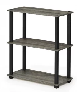 Furinno 18025GYW-BK Turn-S-Tube 3-Tier Compact Multipurpose Shelf Display Rack with Square Tube - French Oak Grey & Black
