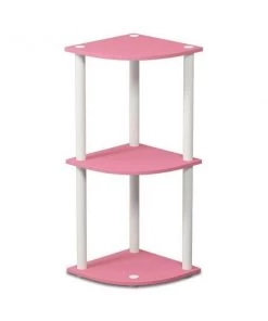 Furinno 12077PI-WH Turn-N-Tube 3-Tier Corner Display Rack Multipurpose Shelving Unit - Pink & White