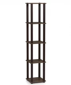 Furinno 18026WN/BR Turn-S-Tube 5-Tier Corner Square Rack Display Shelf with Square Tube - Walnut & Brown
