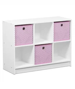Furinno 99940WH-LPI Basic 3x2 Bookcase Storage with Bins - White & Pink