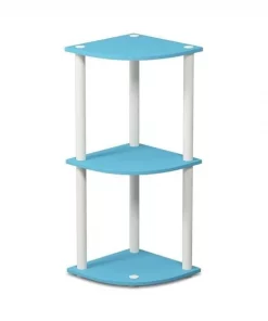 Furinno 12077LBL-WH Turn-N-Tube 3-Tier Corner Display Rack Multipurpose Shelving Unit - Light Blue & White