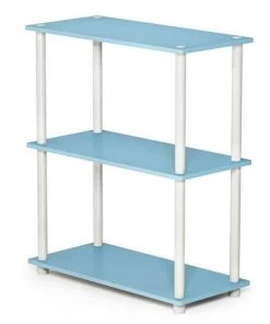 Furinno 10024LBL-WH Turn-N-Tube 3-Tier Compact Multipurpose Shelf Display Rack - Light Blue & White