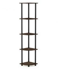 Furinno 99811CWN-BK Turn-N-Tube 5 Tier Corner Display Rack Multipurpose Shelving Unit; Columbia Walnut & Black - 57.7 x 11.6 x 11.6 in.