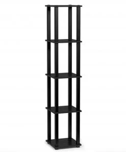 Furinno 18026AM-BK Turn-S-Tube 5-Tier Corner Square Rack Display Shelf with Square Tube; Americano & Black