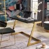 Posh Living DK201-09BK-UE High Gloss Lacquer Finish Top Living Aluna Writing Desk; Black & Gold