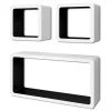 Onlinegymshop CB19446 3 White-Black MDF Floating Wall Display Shelf Cubes Book & DVD Storage