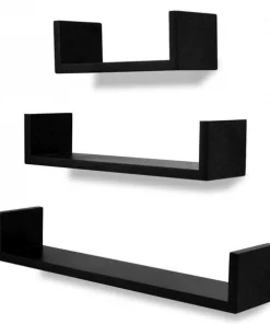 Comfortcreator 3 Black MDF U-Shaped Floating Wall Display Shelves Book & DVD Storage