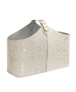 Pasargad Home PGN-1300 18 in. Safari Steel & Cowhide Magazine Basket