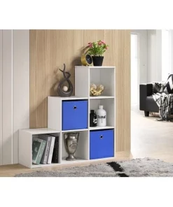 Progressive Furniture I170-83 35 in. Composite 6-Shelf Bookcase with Fabric Baskets - 3-2-1 Cube Organizer; White