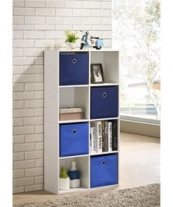 Progressive Furniture I170-80 47 in. Composite 8-Shelf Bookcase with Fabric Baskets - 8 Cube Organizer; White