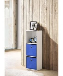 Progressive Furniture I170-82 36 in. Composite 3-Shelf Bookcase with Fabric Baskets - 3 Cube Organizer; White