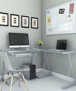 Ryan Rove RR1049-WS Madison 3 Piece Corner L-Shaped Computer Desk in Silver