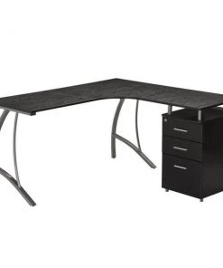 Techni Mobili RTA-4804L-ES Modern L- Shaped Computer Desk with File Cabinet & Storage; Espresso - 30 x 59 x 55 in.