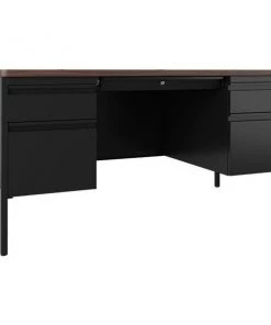 Lorell LLR66941 Fortress Series Walnut Top Teachers Desk; Black - 60 x 30 x 29.5 in.