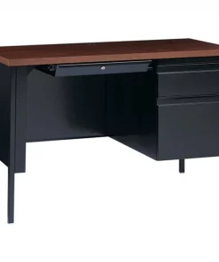 Lorell LLR66948 Fortress Series Walnut Laminate Top Desk; Black