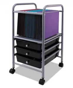 Dendesigns 26.25 x 13 x 15.75 in. Slim Profile Mobile File Cart - Black & Matte Gray