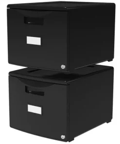 Storex 61265B02C 1-Drawer Mini File Cabinet with Lock for Legal-Letter; Black - Pack of 2