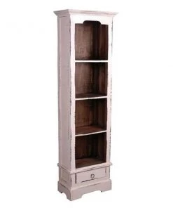 Sunset Trading CC-CAB1917TLD-WWRW Cottage Narrow Bookcase in Whitewash Color with Raftwood Top