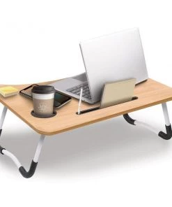 Bytech BYLTTY10001 Foldable Wood Laptop Desk Tray; Beige & Silver