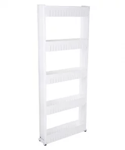 Lavish Homes Lavish Home 82-5LSS Slim Slide Out 5 Tier Storage Tower with Wheels - White
