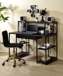 Q-Max UB92877 41 in. Tall Contemporary Style Computer Desk with 1 Storage Drawer & Bookcase Hutch; Black